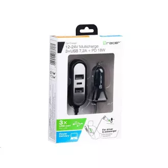 TRACER avto polnilec 12-24V Multicharge 3xUSB 7, 2A   PD 18W