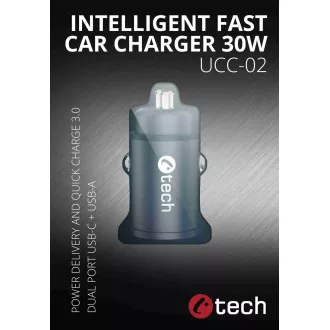 C-TECH USB avtomobilski polnilec UCC-02, 1x tip C   1 x tip A, 30W