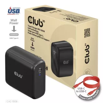 Club3D Potovalni polnilec 100 W s tehnologijo GAN, certifikat USB-IF TID, USB Type-C, podpora Power Delivery(PD) 3.0