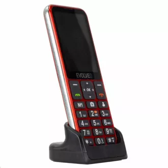 EVOLVEO EasyPhone LT, mobilni telefon za starejše s stojalom za polnjenje, rdeč