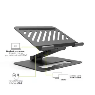 Priključna postaja PORT z nastavljivim stojalom za prenosni računalnik za do 7 perifernih naprav prek USB-C, črna Priključna postaja PORT z nastavljivim stojalom za prenosni računalnik za do 7 perifernih naprav prek USB-C, črna
