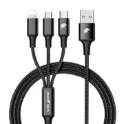 RhinoTech Kabel za polnjenje in prenos podatkov 3v1 USB-A (MicroUSB   Lightning   USB-C) 1, 2 m črn