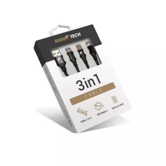 RhinoTech Kabel za polnjenje in prenos podatkov 3v1 USB-A (MicroUSB Lightning USB-C) 1, 2 m črn RhinoTech Kabel za polnjenje in prenos podatkov 3v1 USB-A (MicroUSB Lightning USB-C) 1, 2 m črn