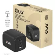 Club3D Potovalni polnilec 65 W, tehnologija GAN, 3 vrata (2xUSB-C   USB-A), PPS, podpora Power Delivery(PD) 3.0