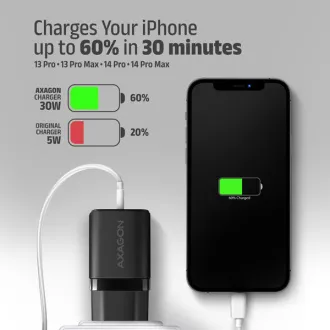 AXAGON ACU-PQ30, polnilec 30 W, 2x vrata (USB-A   USB-C), PD3.0/PPS/QC4 /SFC/AFC/Apple, črn