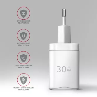 AXAGON ACU-PQ30W, polnilec 30 W, 2x vrata (USB-A   USB-C), PD3.0/PPS/QC4 /SFC/AFC/Apple, bel