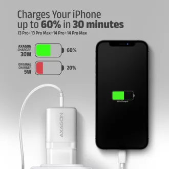 AXAGON ACU-PQ30W, polnilec 30 W, 2x vrata (USB-A   USB-C), PD3.0/PPS/QC4 /SFC/AFC/Apple, bel