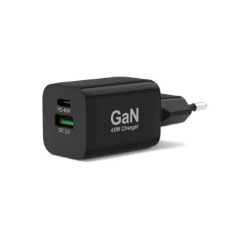 PORT omrežni polnilnik za USB-C in USB-A, 45 W, črn