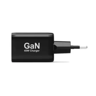 PORT omrežni polnilnik za USB-C in USB-A, 45 W, črn