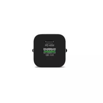 PORT omrežni polnilnik za USB-C in USB-A, 45 W, črn