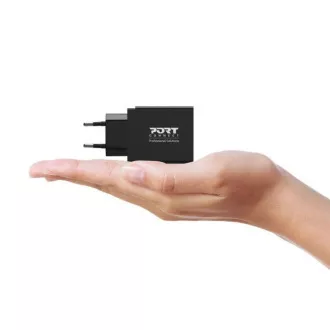 PORT omrežni polnilnik za USB-C in USB-A, 45 W, črn