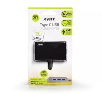 PORT USB-C HUB, 3x USB 3.0 1x USB-C, črn PORT USB-C HUB, 3x USB 3.0 1x USB-C, črn