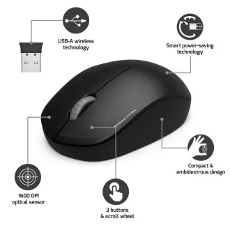 PORT Brezžična miška Wireless Mouse Wireless COLLECTION, ključ USB-A, 2,4 GHz, 1600DPI, črna PORT Brezžična miška Wireless Mouse Wireless COLLECTION, ključ USB-A, 2,4 GHz, 1600DPI, črna
