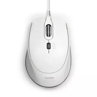 PORT optična miška SILENT, USB-A/USB-C, 3600 DPI, bela