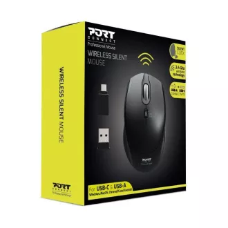 PORT brezžična miška SILENT, USB-A/USB-C, 2, 4Ghz, 1600DPI, črna