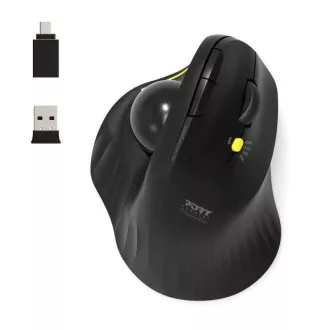 PORT brezžična ergonomska miška ERGONOMIC TRACKBALL, 2, 4 Ghz in Bluetooth, USB-A/C, črna