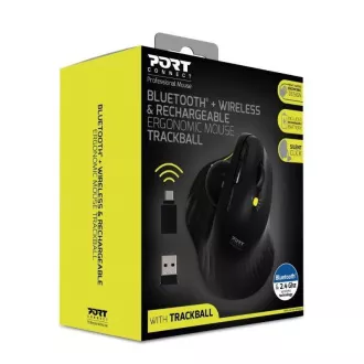 PORT brezžična ergonomska miška ERGONOMIC TRACKBALL, 2, 4 Ghz in Bluetooth, USB-A/C, črna