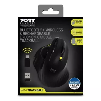 PORT brezžična ergonomska miška ERGONOMIC TRACKBALL, 2, 4 Ghz in Bluetooth, USB-A/C, črna