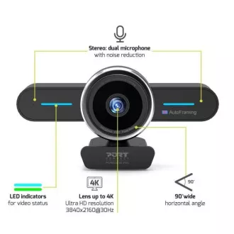 PORT mini konferenčna kamera, 4K, samodejno kadriranje, stereo, črna