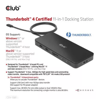 Club3D Priključna postaja USB-C 11v1, 2xDP, 3xUSB-C, 3xUSB, 1xRJ45, bralnik kartic SD, črna