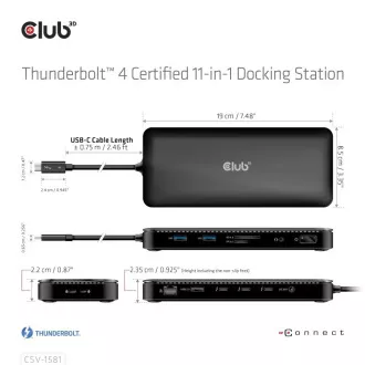 Club3D Priključna postaja USB-C 11v1, 2xDP, 3xUSB-C, 3xUSB, 1xRJ45, bralnik kartic SD, črna
