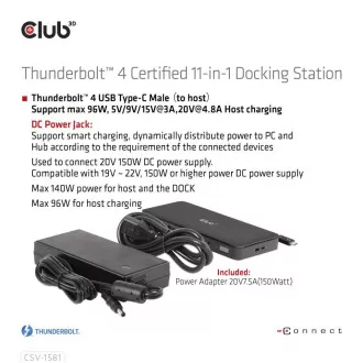 Club3D Priključna postaja USB-C 11v1, 2xDP, 3xUSB-C, 3xUSB, 1xRJ45, bralnik kartic SD, črna