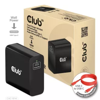 Club3D Potovalni polnilec USB-C 140W, tehnologija GaN, 1xUSB-C, podpora PD 3.1