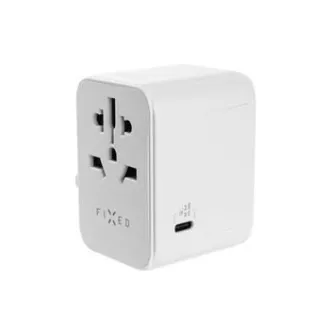 Potovalni adapter FIXED za EU, UK in ZDA/AUS, 3x USB-C 2x USB A, GaN, PD 65W, bel Potovalni adapter FIXED za EU, UK in ZDA/AUS, 3x USB-C 2x USB A, GaN, PD 65W, bel