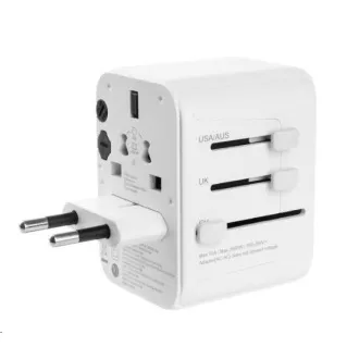 Potovalni adapter FIXED za EU, UK in ZDA/AUS, 3x USB-C 2x USB A, GaN, PD 65W, bel Potovalni adapter FIXED za EU, UK in ZDA/AUS, 3x USB-C 2x USB A, GaN, PD 65W, bel