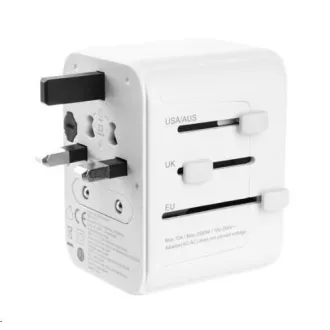 Potovalni adapter FIXED za EU, UK in ZDA/AUS, 3x USB-C 2x USB A, GaN, PD 65W, bel Potovalni adapter FIXED za EU, UK in ZDA/AUS, 3x USB-C 2x USB A, GaN, PD 65W, bel