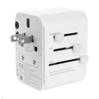 Potovalni adapter FIXED za EU, UK in ZDA/AUS, 3x USB-C 2x USB A, GaN, PD 65W, bel Potovalni adapter FIXED za EU, UK in ZDA/AUS, 3x USB-C 2x USB A, GaN, PD 65W, bel