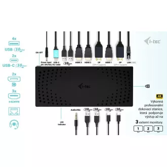 i-tec USB 3.0 / USB-C / Thunderbolt, 3x 4K Priključna postaja Gen 2   PD 100W