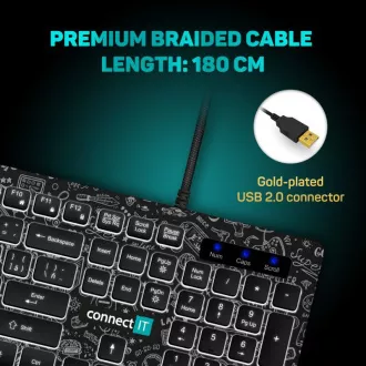 CONNECT IT DOODLE pisarniška žična belo osvetljena tipkovnica USB, različica CZ   SK, Črna
