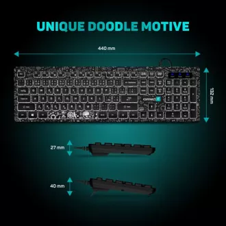 CONNECT IT DOODLE pisarniška žična belo osvetljena tipkovnica USB, različica CZ   SK, Črna