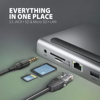 AXAGON HMC-4KX3 USB 5Gbps vozlišče, 3x USB-A, 2x HDMI, DP, RJ-45 GLAN, SD/microSD, zvok, PD 100W, kabel USB-C 40cm AXAGON HMC-4KX3 USB 5Gbps vozlišče, 3x USB-A, 2x HDMI, DP, RJ-45 GLAN, SD/microSD, zvok, PD 100W, kabel USB-C 40cm