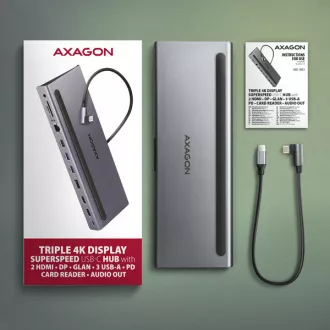 AXAGON HMC-4KX3 USB 5Gbps vozlišče, 3x USB-A, 2x HDMI, DP, RJ-45 GLAN, SD/microSD, zvok, PD 100W, kabel USB-C 40cm AXAGON HMC-4KX3 USB 5Gbps vozlišče, 3x USB-A, 2x HDMI, DP, RJ-45 GLAN, SD/microSD, zvok, PD 100W, kabel USB-C 40cm