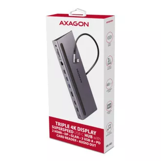 AXAGON HMC-4KX3 USB 5Gbps vozlišče, 3x USB-A, 2x HDMI, DP, RJ-45 GLAN, SD/microSD, zvok, PD 100W, kabel USB-C 40cm AXAGON HMC-4KX3 USB 5Gbps vozlišče, 3x USB-A, 2x HDMI, DP, RJ-45 GLAN, SD/microSD, zvok, PD 100W, kabel USB-C 40cm