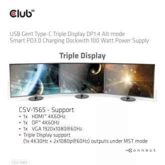 Club3D Priključna postaja USB-C 14v1, 1xDP, 1xHDMI, 1xVGA, 2xUSB-C, 5xUSB, 1xRJ45, 1x3,5 mm, siva