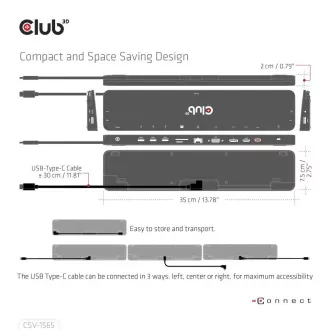Club3D Priključna postaja USB-C 14v1, 1xDP, 1xHDMI, 1xVGA, 2xUSB-C, 5xUSB, 1xRJ45, 1x3,5 mm, siva