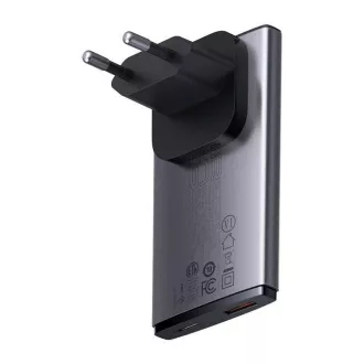 Baseus GAN5 Pro Ultratanek adapter za hitro polnjenje USB-C   USB-A 65 W, siv