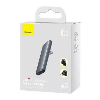 Baseus GAN5 Pro Ultratanek adapter za hitro polnjenje USB-C   USB-A 65 W, siv