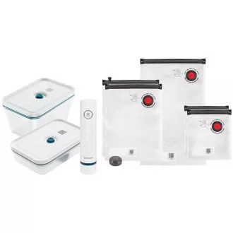 Vakuumski set ZWILLING, steklena posoda, plastična posoda, 5 vrečk, vakuumska črpalka, modra - Fresh & Save