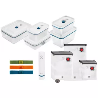Vakuumski set ZWILLING, 3x steklena posoda, 2x plastična posoda, 7 vrečk, vakuumska črpalka, 3 trakovi, modra - Fresh & Save