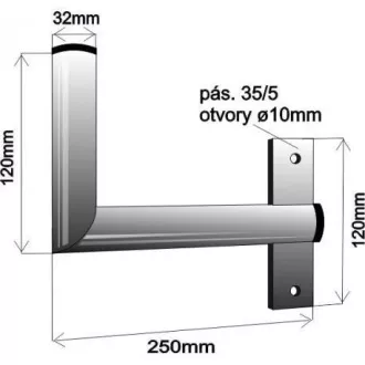 Stenski nosilec antene za okno s pasom, desna montaža, pocinkan cink, dolžina 25 cm, premer 3, 2 cm