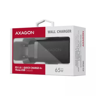 AXAGON ACU-DPQ65, omrežni polnilec GaN 65 W, 3 vhodi (USB-A dvojni USB-C), PD3.0/QC4 /PPS/Apple, črn AXAGON ACU-DPQ65, omrežni polnilec GaN 65 W, 3 vhodi (USB-A dvojni USB-C), PD3.0/QC4 /PPS/Apple, črn