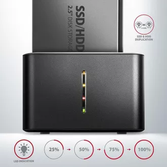 AXAGON ADSA-D25, USB 3.2 Gen 1 - 2x SATA 6G 2,5" SSD/HDD CLONE MINI priklopna postaja AXAGON ADSA-D25, USB 3.2 Gen 1 - 2x SATA 6G 2,5" SSD/HDD CLONE MINI priklopna postaja