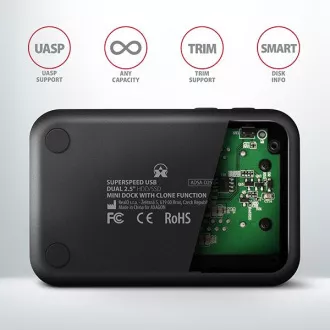 AXAGON ADSA-D25, USB 3.2 Gen 1 - 2x SATA 6G 2,5" SSD/HDD CLONE MINI priklopna postaja AXAGON ADSA-D25, USB 3.2 Gen 1 - 2x SATA 6G 2,5" SSD/HDD CLONE MINI priklopna postaja