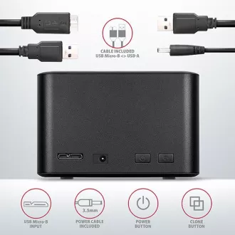 AXAGON ADSA-D25, USB 3.2 Gen 1 - 2x SATA 6G 2,5" SSD/HDD CLONE MINI priklopna postaja AXAGON ADSA-D25, USB 3.2 Gen 1 - 2x SATA 6G 2,5" SSD/HDD CLONE MINI priklopna postaja