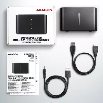 AXAGON ADSA-D25, USB 3.2 Gen 1 - 2x SATA 6G 2,5" SSD/HDD CLONE MINI priklopna postaja AXAGON ADSA-D25, USB 3.2 Gen 1 - 2x SATA 6G 2,5" SSD/HDD CLONE MINI priklopna postaja