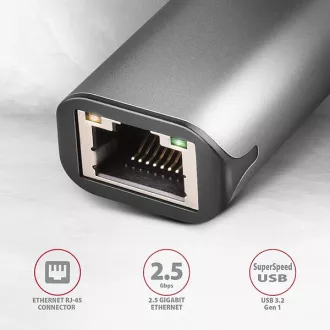 AXAGON ADE-25RC USB-C 3.2 Gen 1 - 2.5 Gigabitna Ethernet mrežna kartica, Realtek 8156, samodejna namestitev, siva